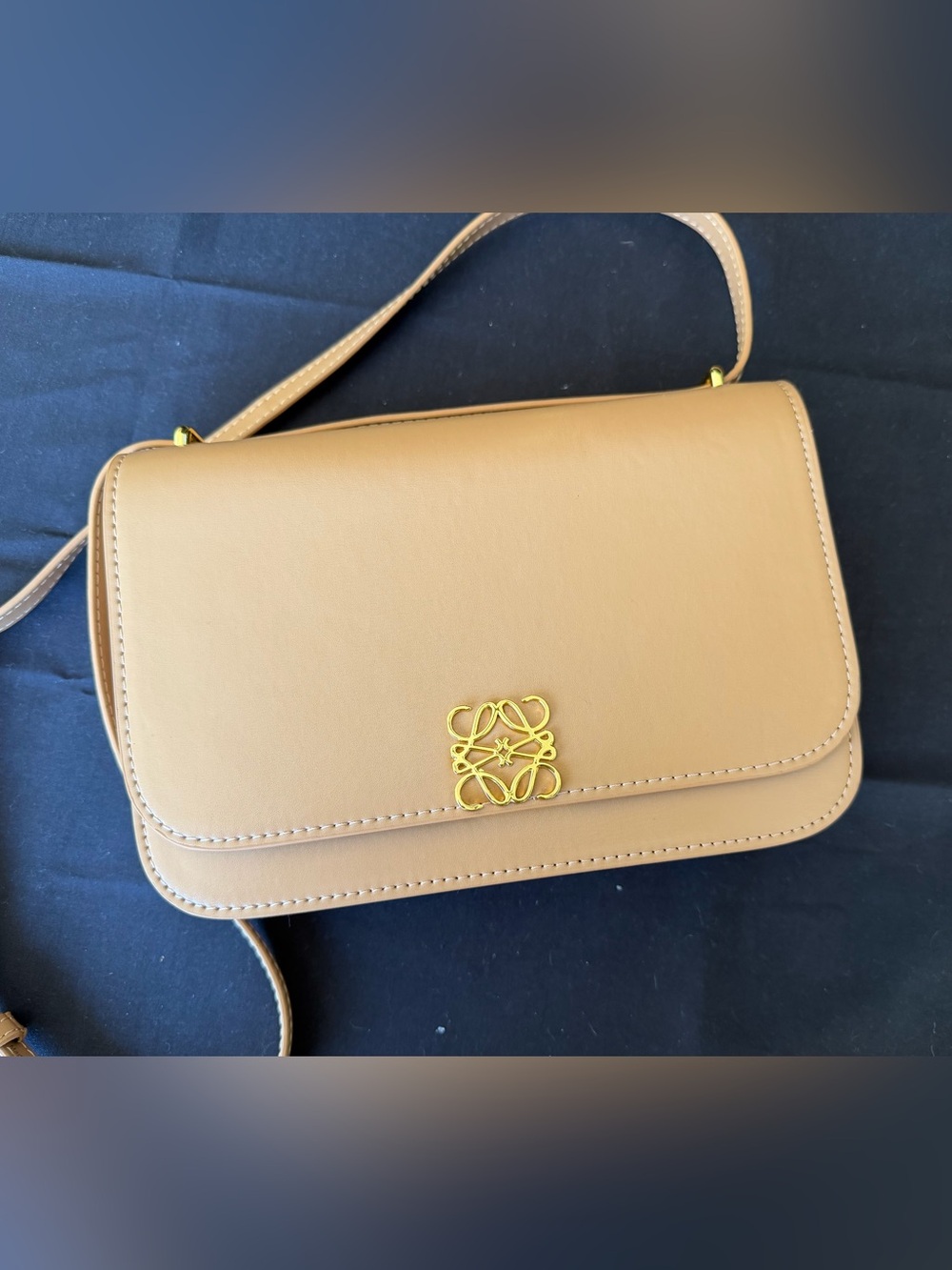 Tan Leather Crossbody Bag with Gold Accent